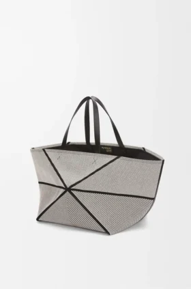 Xxl Puzzle Fold Tote in Canvas Jacquard and Calfskin