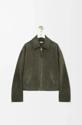 Zip-Up Jacket in Suede Lambskin
